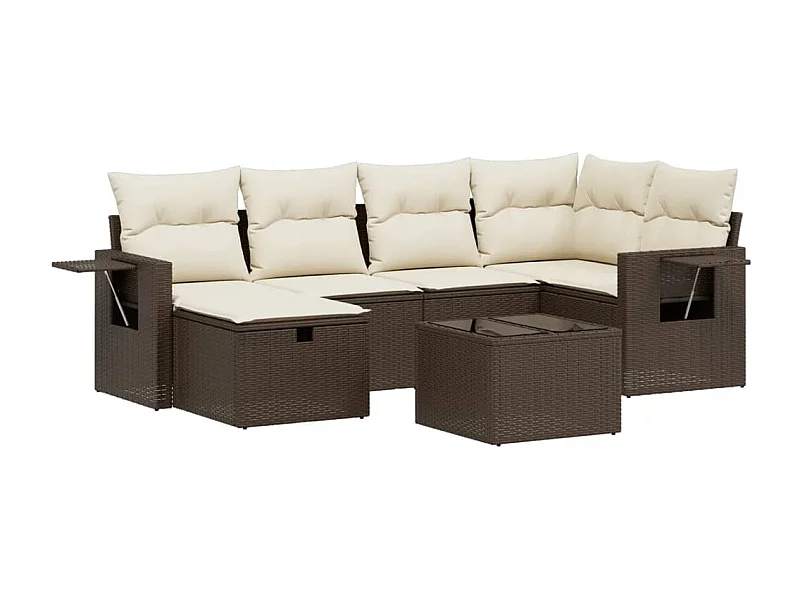 Salon de jardin avec coussins 6 pcs marron résine tressée