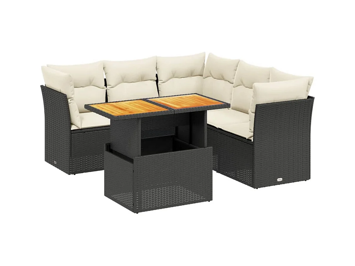 Salon de jardin 5 pcs avec coussins noir résine tressée