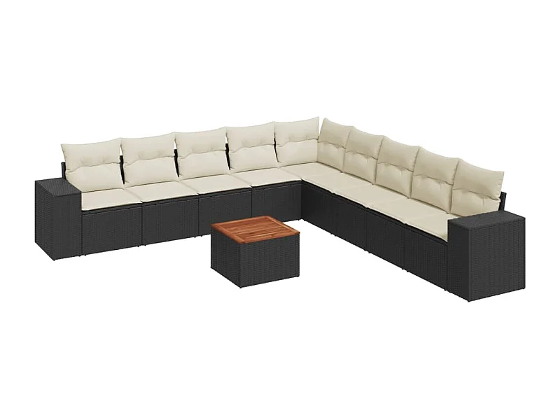 Salon de jardin 10 pcs avec coussins noir résine tressée