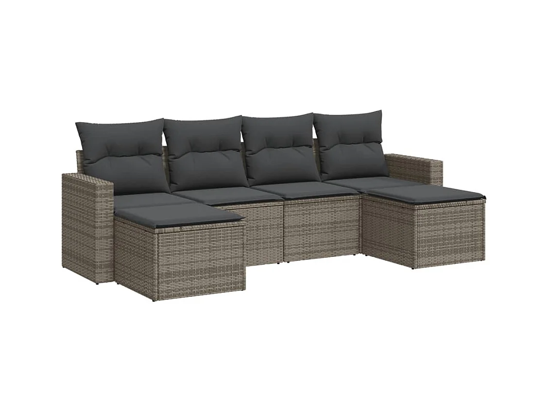 Salon de jardin 6 pcs avec coussins gris résine tressée