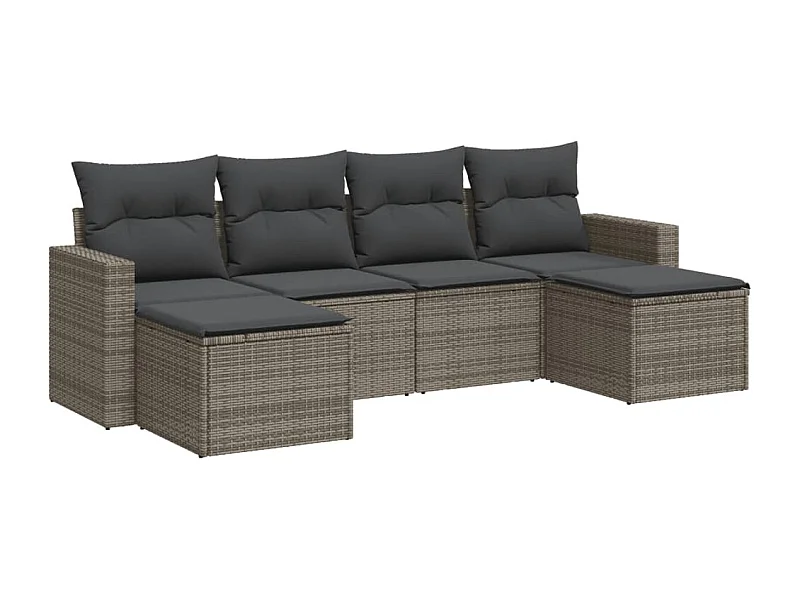 Salon de jardin 6 pcs avec coussins gris résine tressée