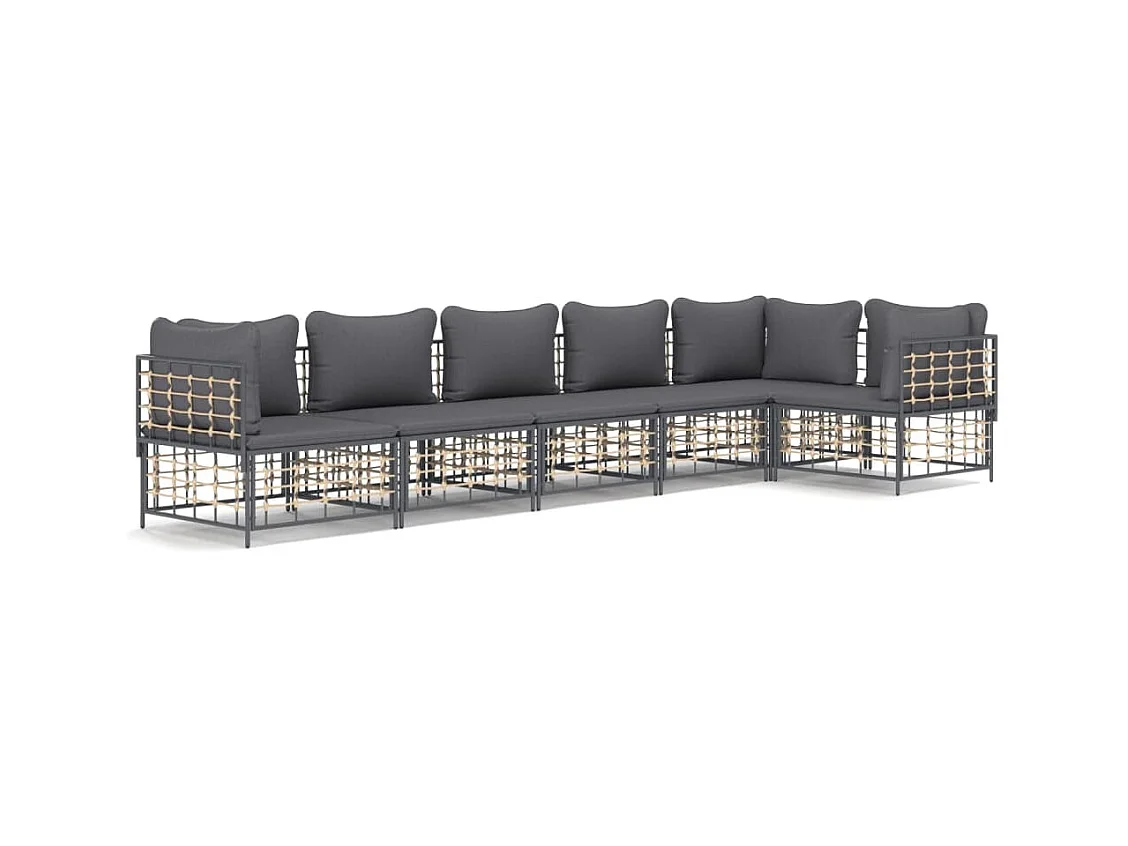 Salon de jardin 6 pcs avec coussins anthracite résine tressée
