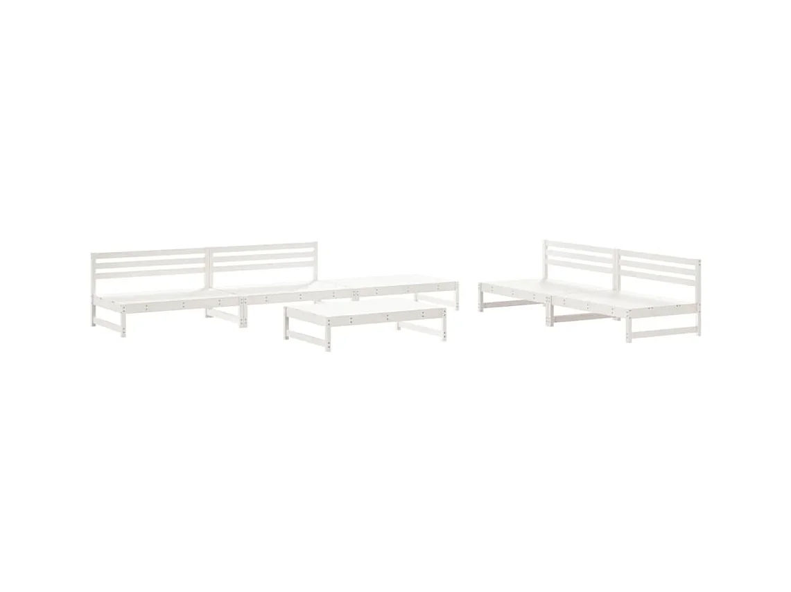 Salon de jardin 6 pcs Blanc Bois de pin massif