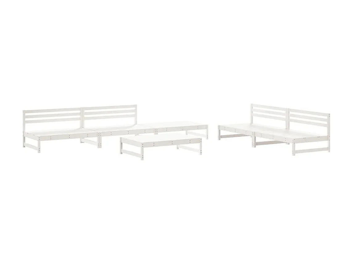 Salon de jardin 6 pcs Blanc Bois de pin massif