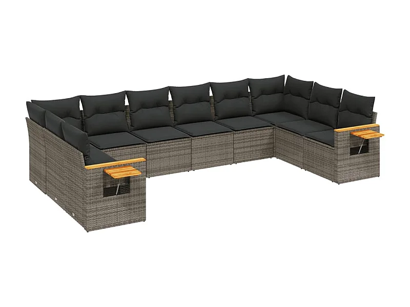 Salon de jardin avec coussins 10 pcs gris résine tressée