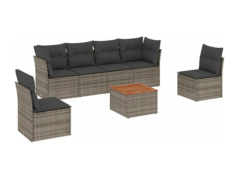 Salon de jardin avec coussins 7 pcs gris résine tressée