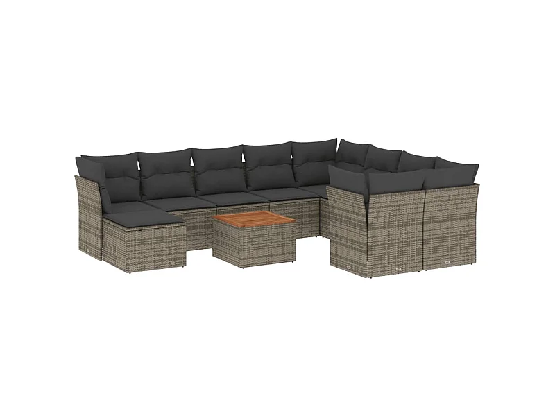 Salon de jardin 11 pcs avec coussins gris résine tressée