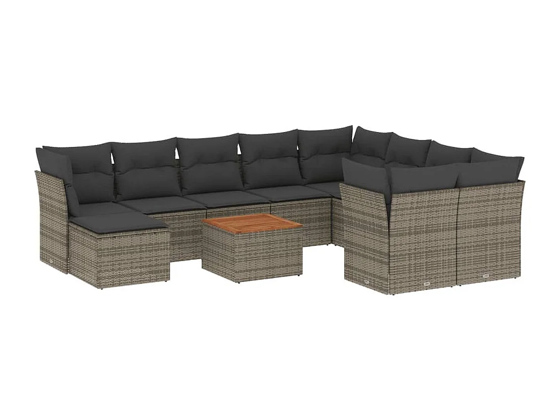 Salon de jardin 11 pcs avec coussins gris résine tressée
