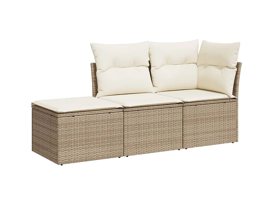 Salon de jardin avec coussins 3 pcs beige résine tressée