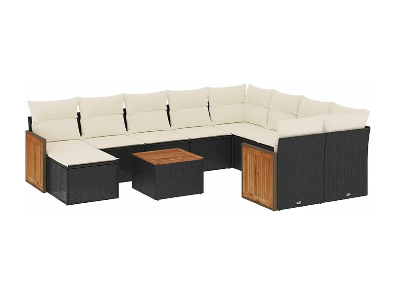 Salon de jardin 11 pcs avec coussins noir résine tressée