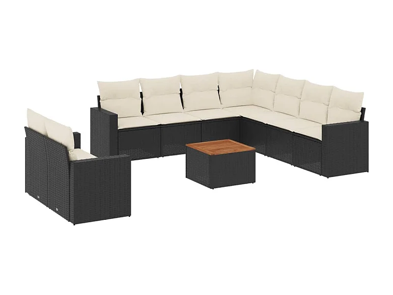 Salon de jardin 10 pcs avec coussins noir résine tressée