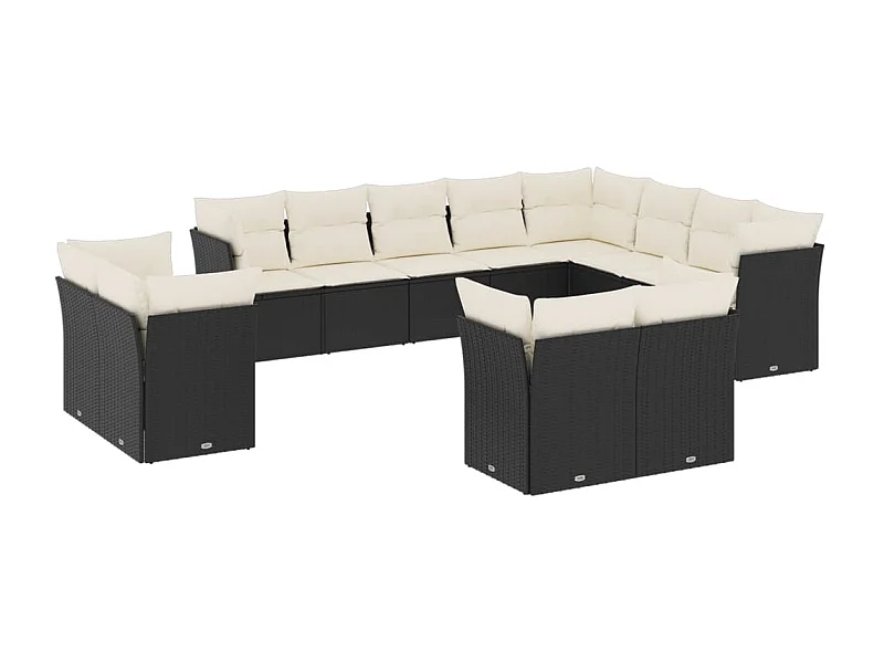 Salon de jardin 12 pcs avec coussins noir résine tressée