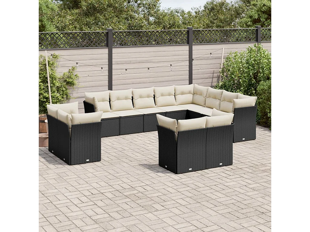 Salon de jardin 12 pcs avec coussins noir résine tressée