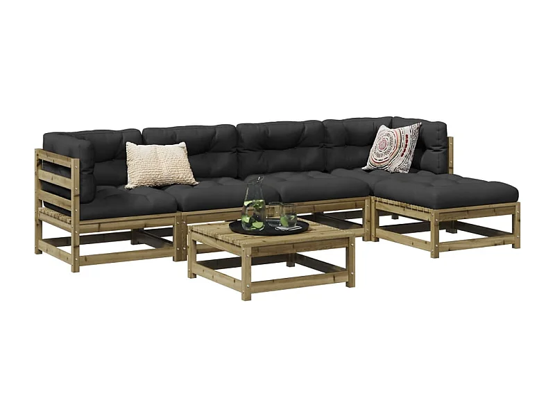 Salon de jardin 6 pcs avec coussins bois de pin imprégné