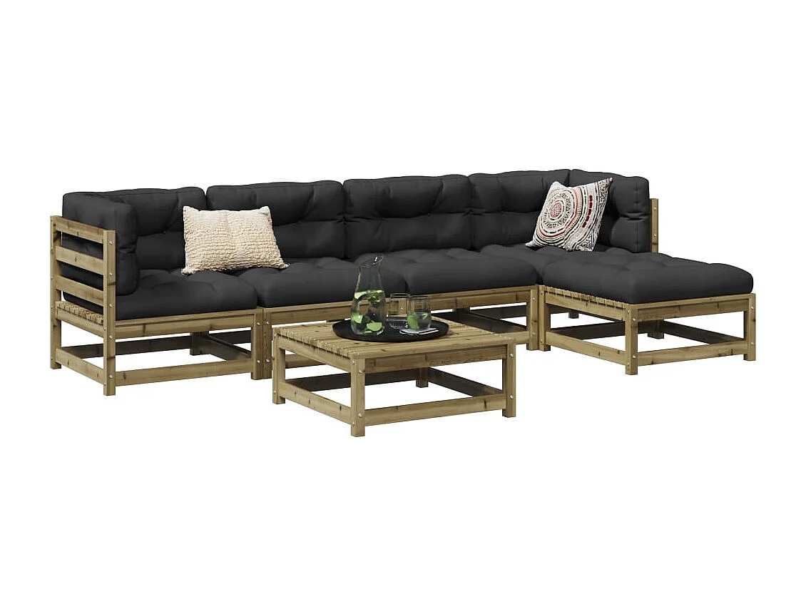 Salon de jardin 6 pcs avec coussins bois de pin imprégné