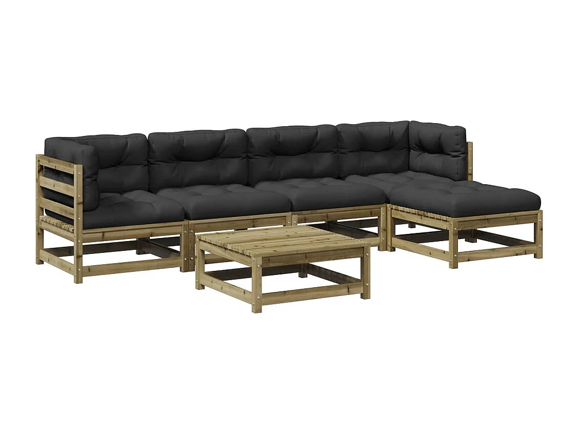 Salon de jardin 6 pcs avec coussins bois de pin imprégné