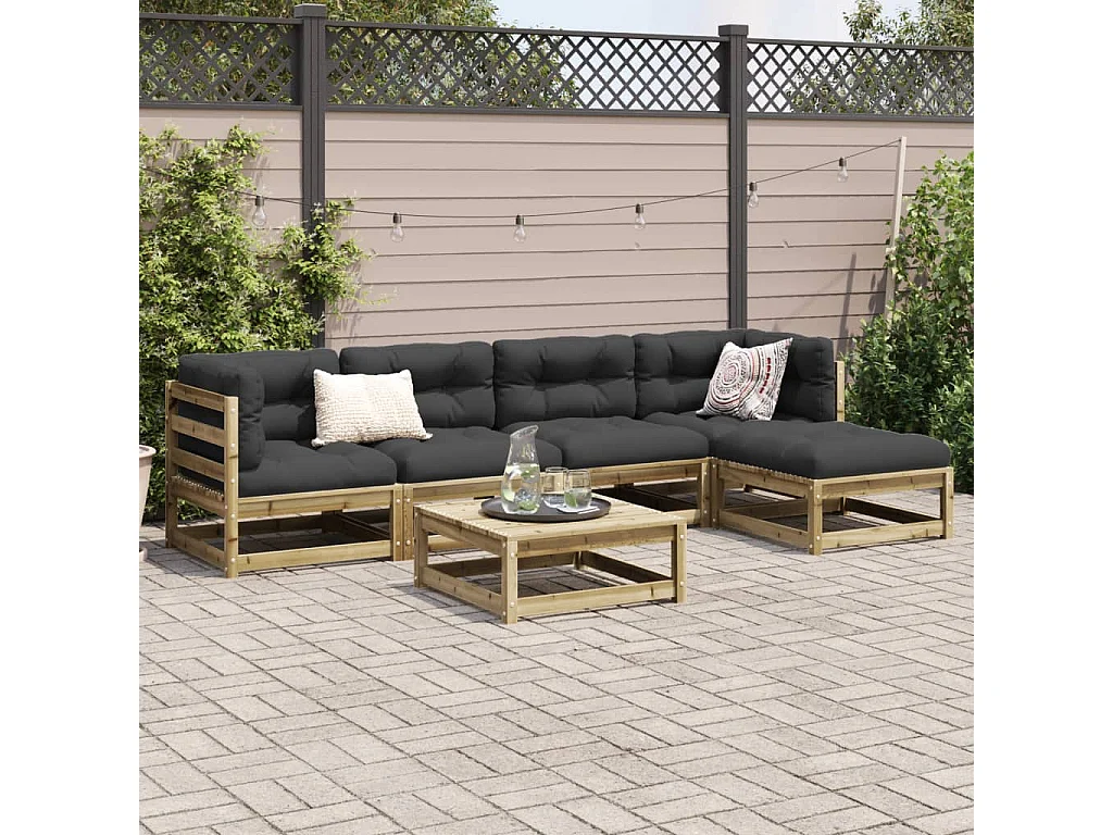 Salon de jardin 6 pcs avec coussins bois de pin imprégné
