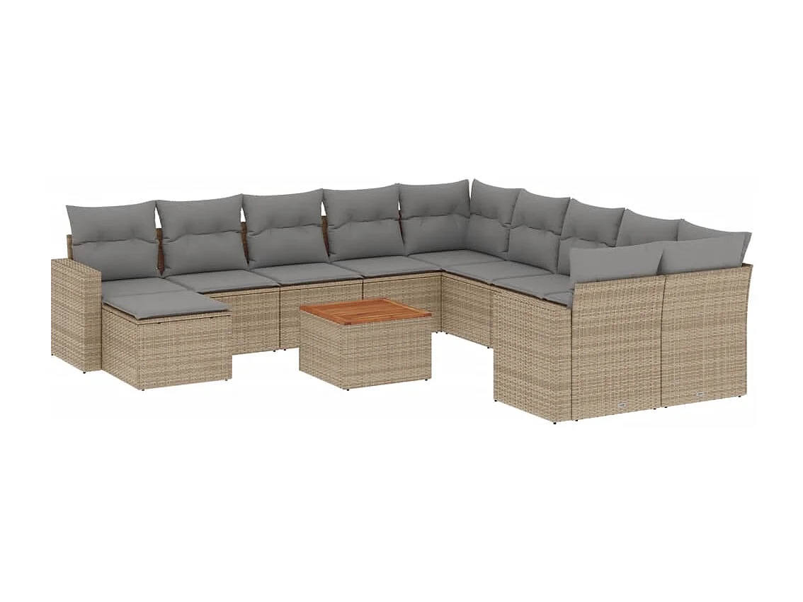 Salon de jardin et coussins 14 pcs mélange beige résine tressée