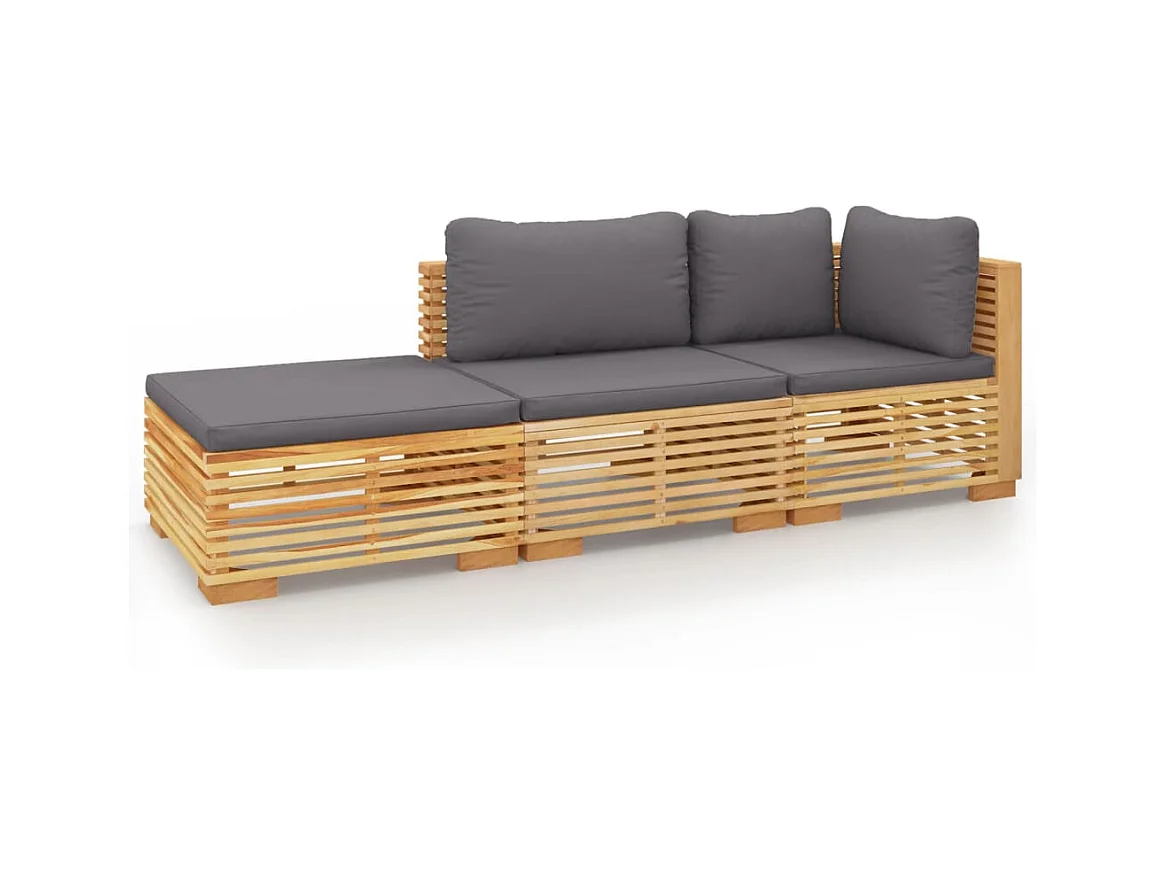 Salon de jardin 3 pcs avec coussins Bois de teck solide