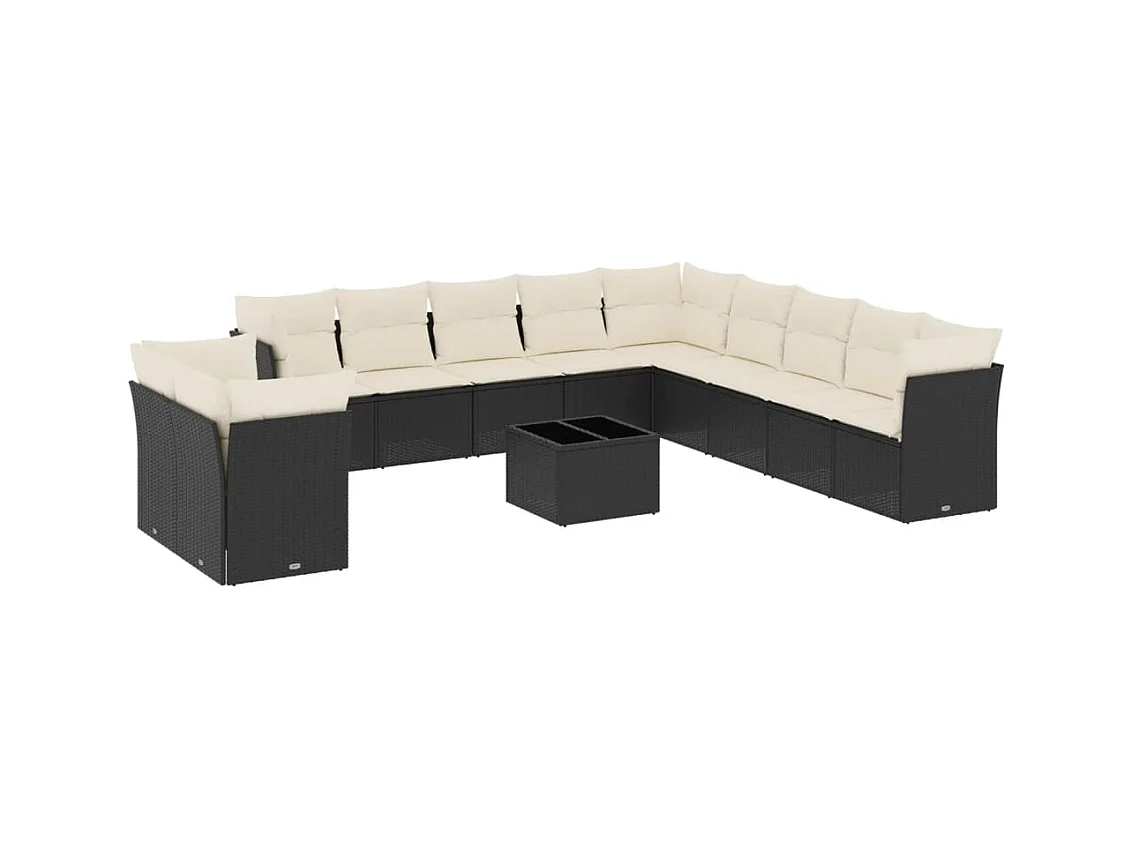 Salon de jardin 12 pcs avec coussins noir résine tressée