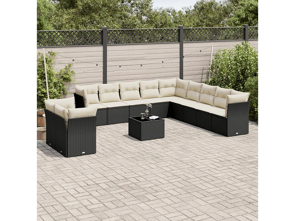 Salon de jardin 12 pcs avec coussins noir résine tressée