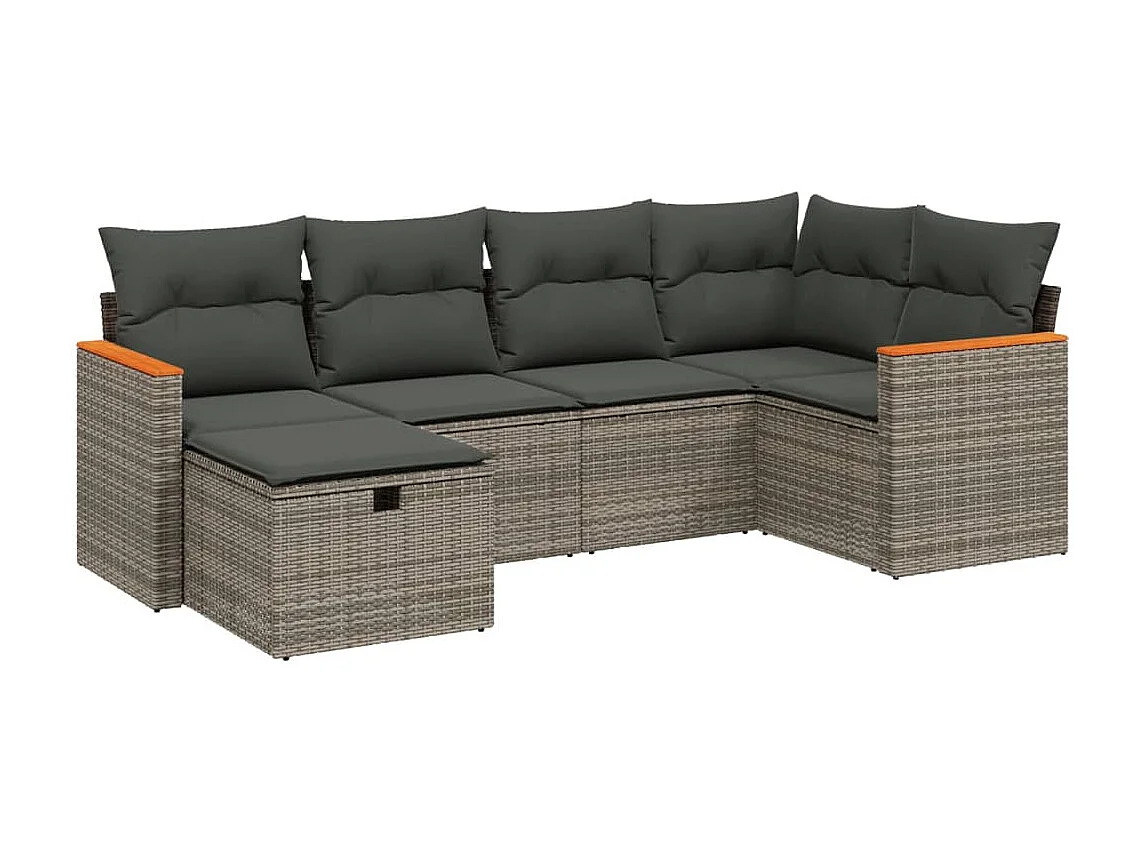 Salon de jardin 6 pcs avec coussins gris résine tressée