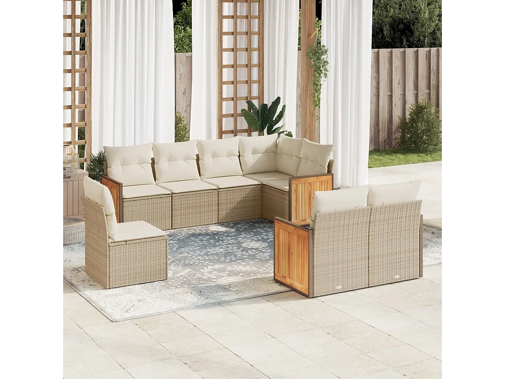 Salon de jardin avec coussins 8 pcs beige résine tressée