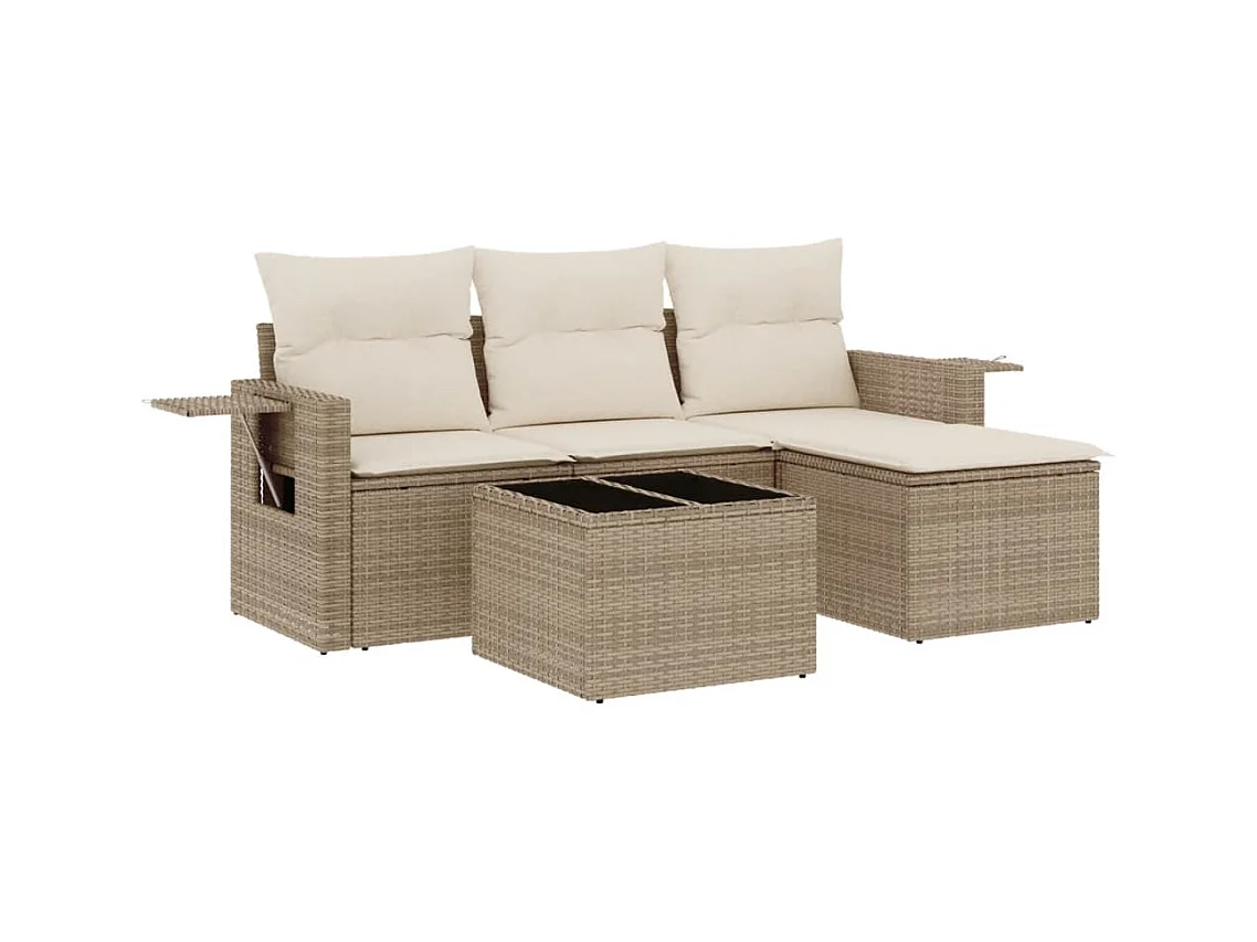 Salon de jardin avec coussins 4 pcs beige résine tressée