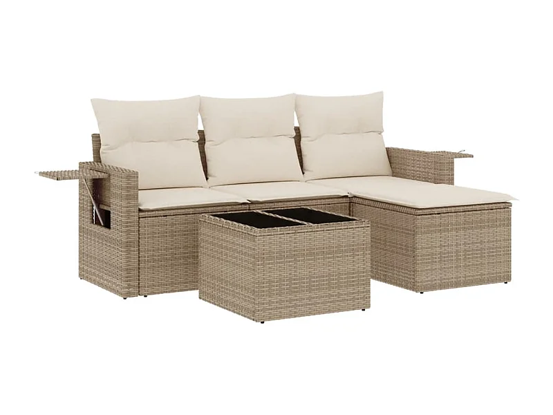 Salon de jardin avec coussins 4 pcs beige résine tressée