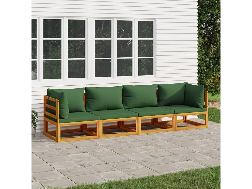 Salon de jardin 4 pcs avec coussins vert bois massif