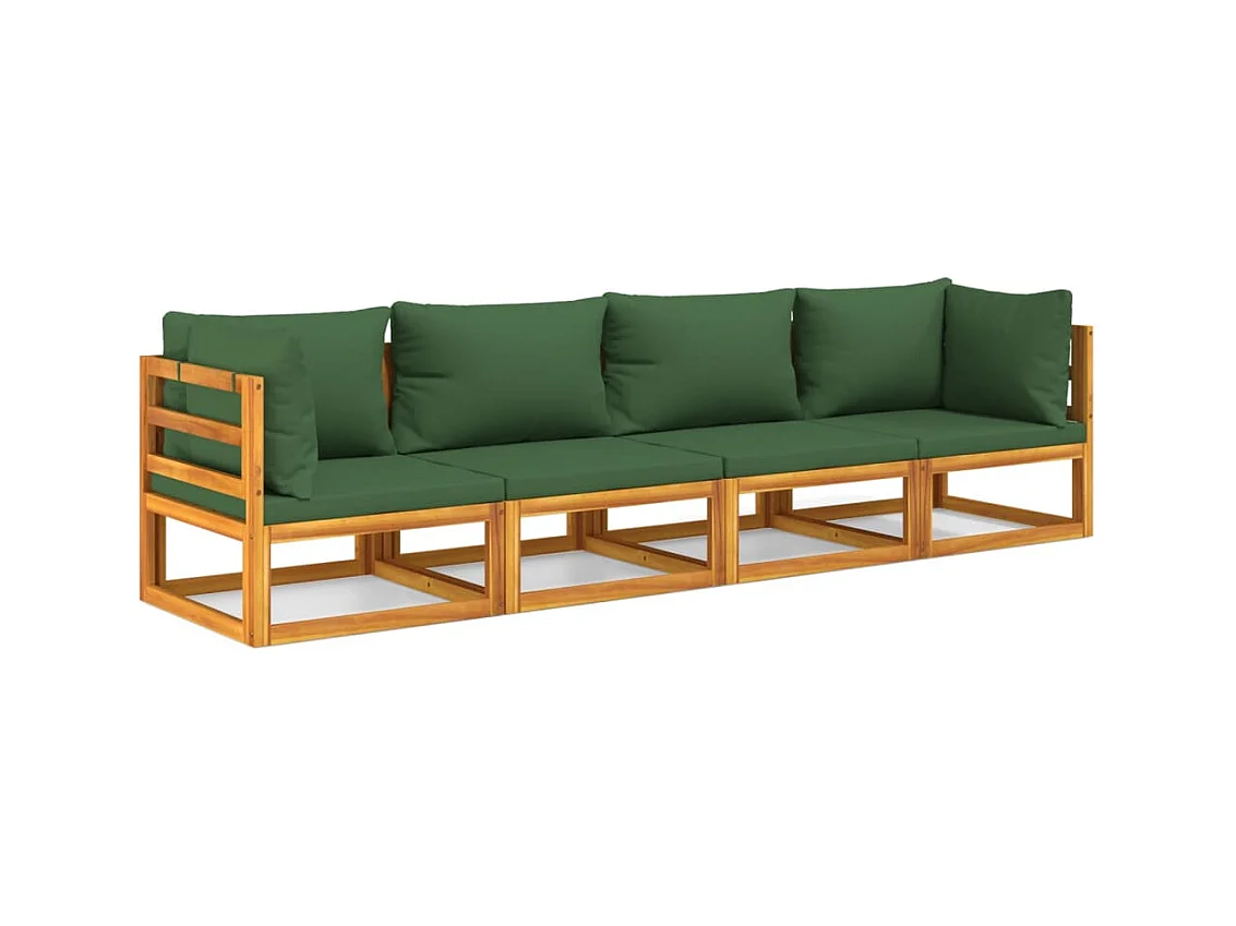 Salon de jardin 4 pcs avec coussins vert bois massif