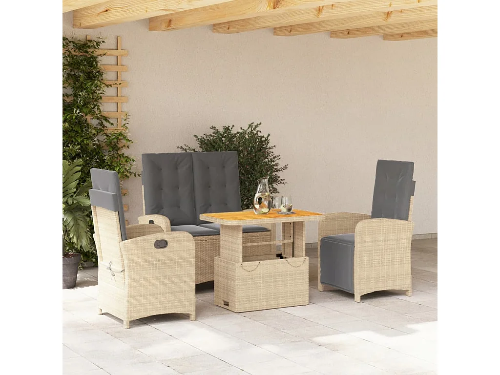 Ensemble à manger de jardin coussins 4 pcs beige résine tressée