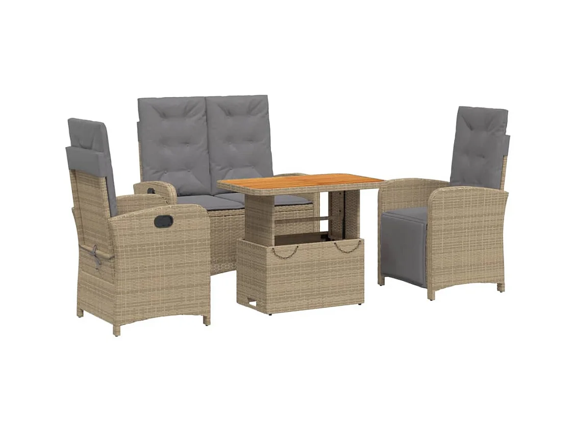 Ensemble à manger de jardin coussins 4 pcs beige résine tressée