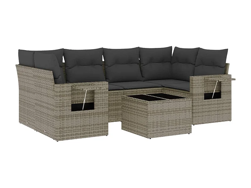 Salon de jardin avec coussins 7 pcs gris résine tressée