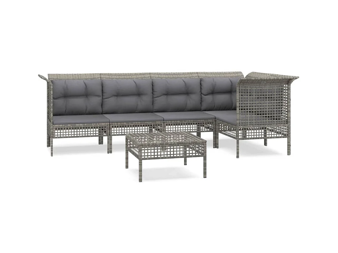Salon de jardin 6 pcs avec coussins Gris Résine tressée