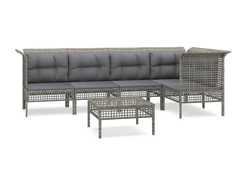 Salon de jardin 6 pcs avec coussins Gris Résine tressée