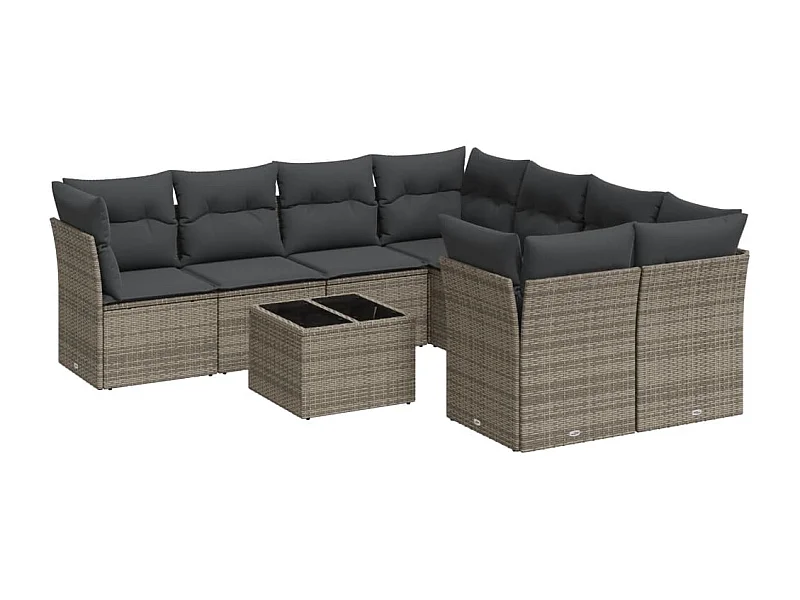 Salon de jardin 9 pcs avec coussins gris résine tressée