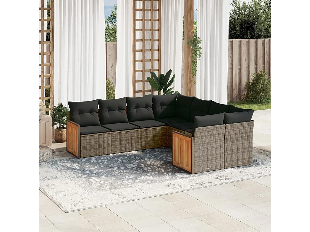 Salon de jardin 8 pcs avec coussins gris résine tressée