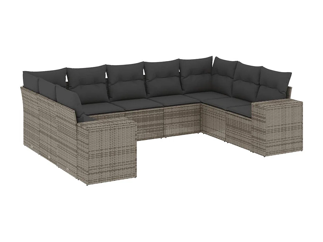 Salon de jardin 9 pcs avec coussins gris résine tressée