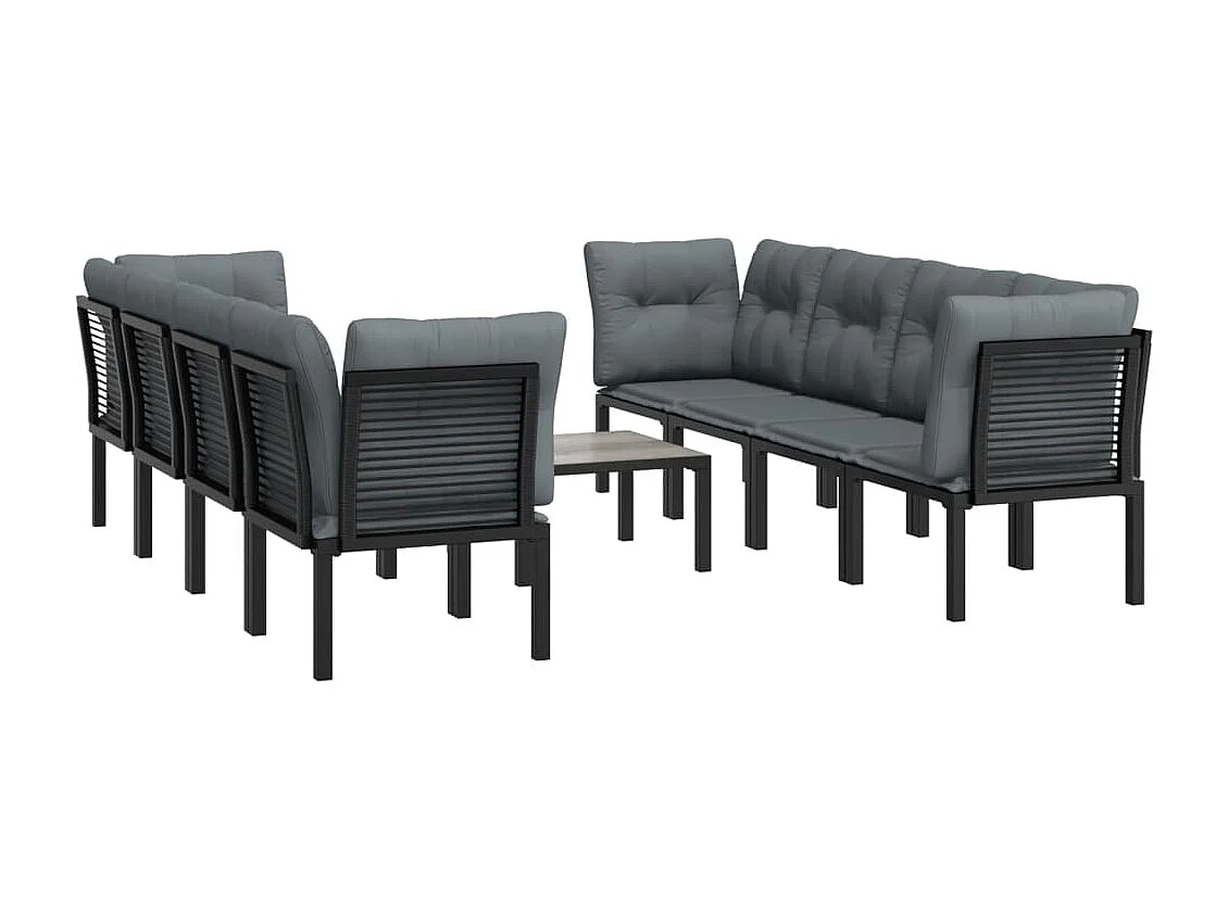 Salon de jardin 9 pcs noir et gris résine tressée