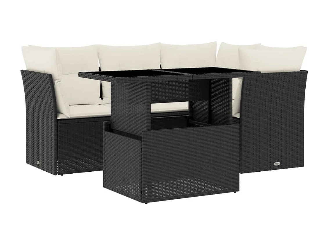 Salon de jardin 5 pcs avec coussins noir résine tressée