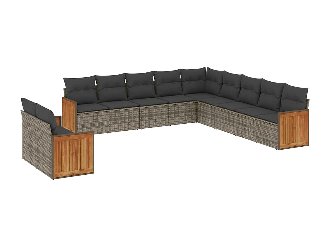 Salon de jardin 11 pcs avec coussins gris résine tressée