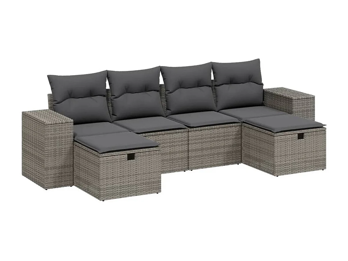 Salon de jardin 6 pcs avec coussins gris résine tressée