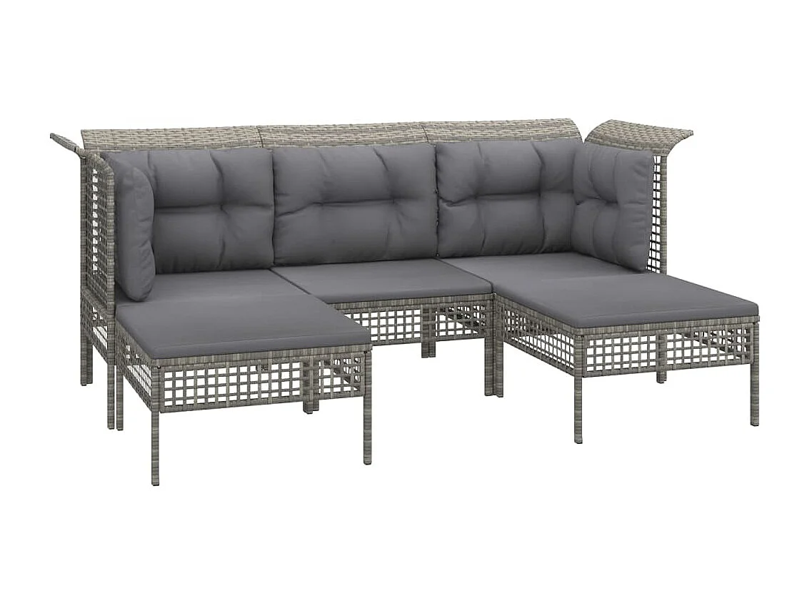 Salon de jardin 5 pcs avec coussins Gris Résine tressée