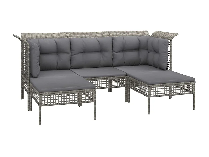 Salon de jardin 5 pcs avec coussins Gris Résine tressée