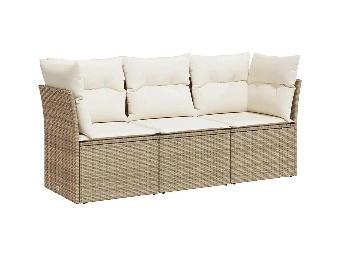 Salon de jardin avec coussins 3 pcs beige résine tressée