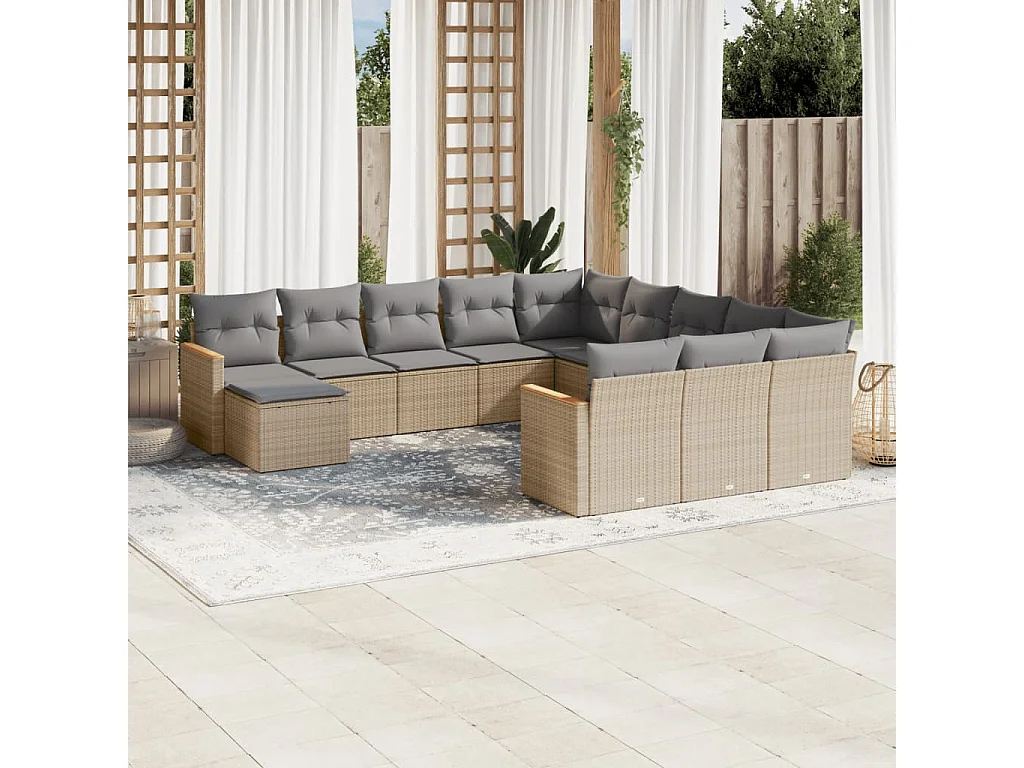 Salon de jardin avec coussins 12 pcs beige résine tressée