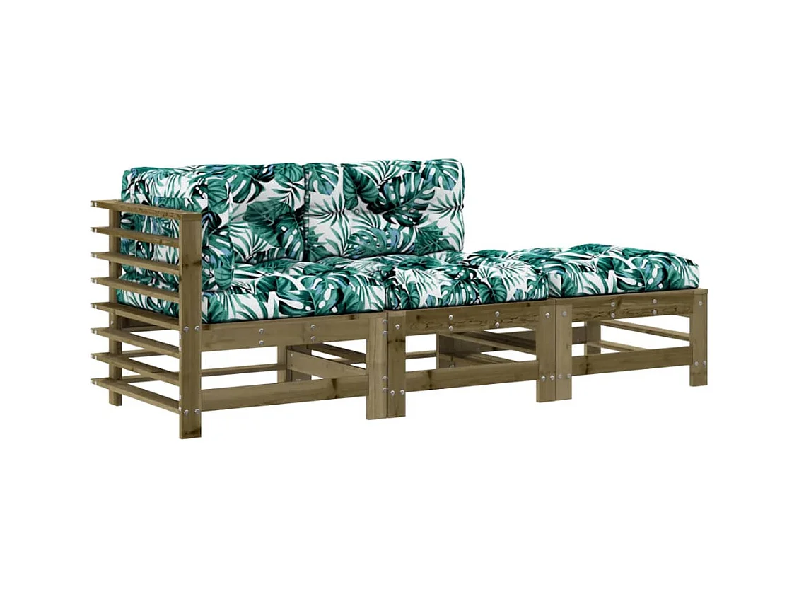 Salon de jardin 3 pcs avec coussins bois de pin imprégné