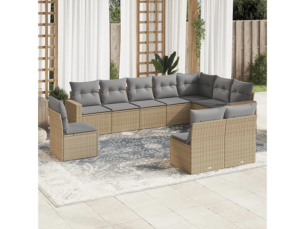 Juego de sofás jardín con cojines beige 10 pzas ratán sintético