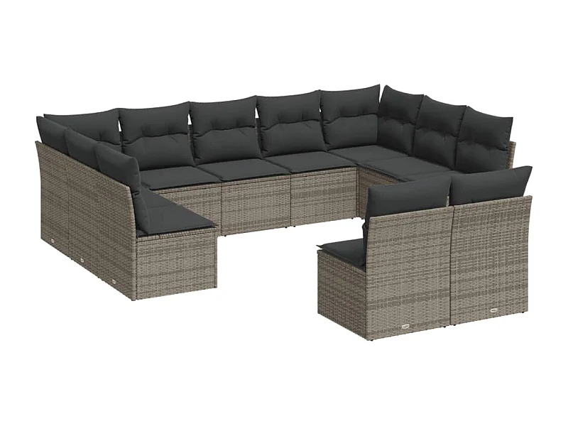 Salon de jardin 11 pcs avec coussins gris résine tressée